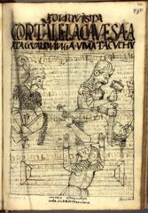 A drawing showing The execution of Atahualpa Inka in Cajamarca created in 1615/1616